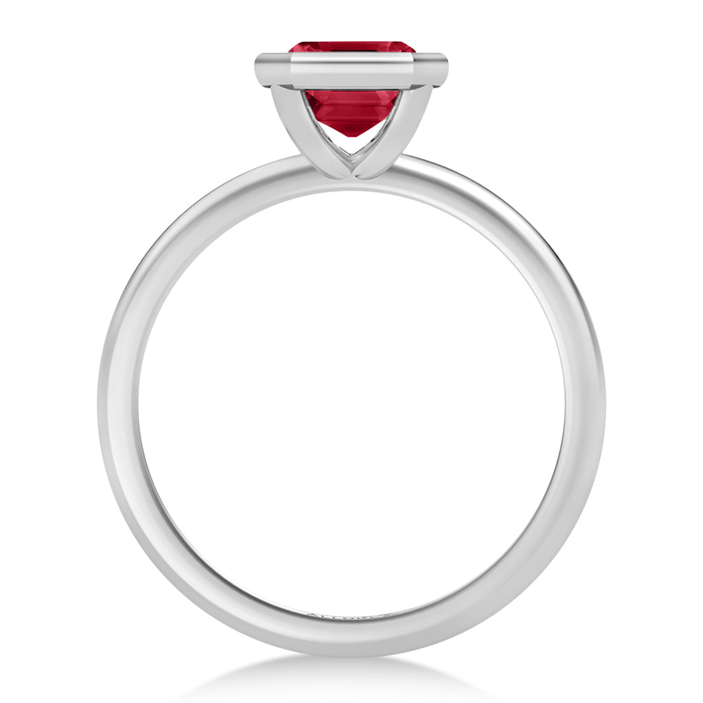 Emerald Cut Lab Ruby Bezel Engagement Ring in Palladium (2.00ct)