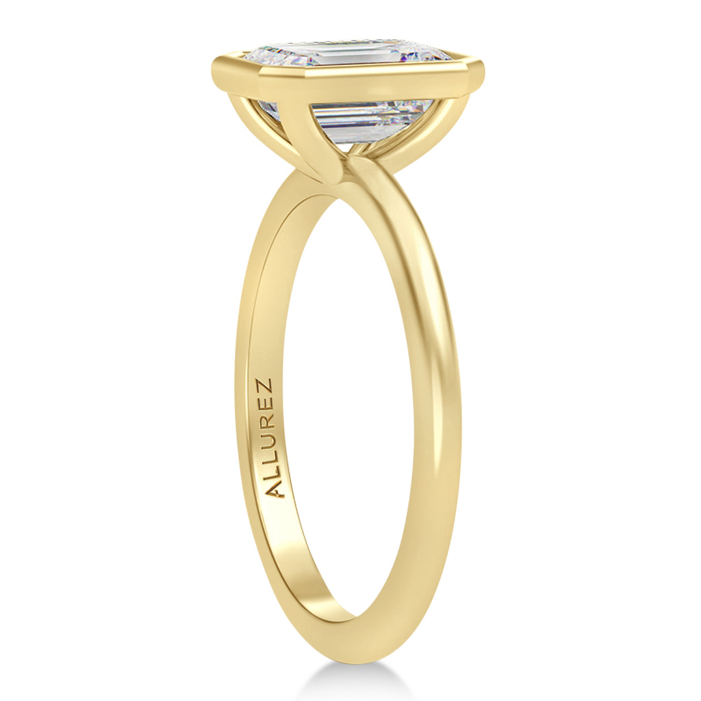 Emerald Cut Moissanite Bezel Engagement Ring 14K Yellow Gold (1.50ct)