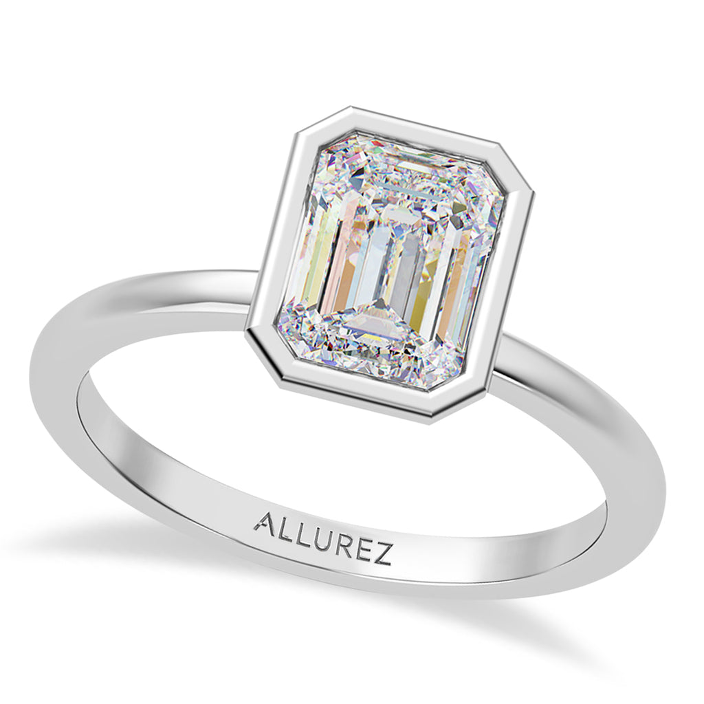Emerald Cut Moissanite Bezel Engagement Ring in Palladium (1.50ct)
