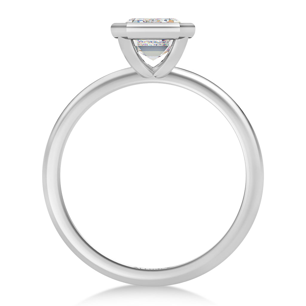 Emerald Cut Moissanite Bezel Engagement Ring in Palladium (1.50ct)