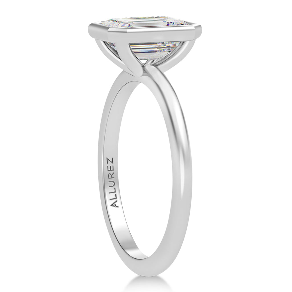 Emerald Cut Moissanite Bezel Engagement Ring in Palladium (1.50ct)