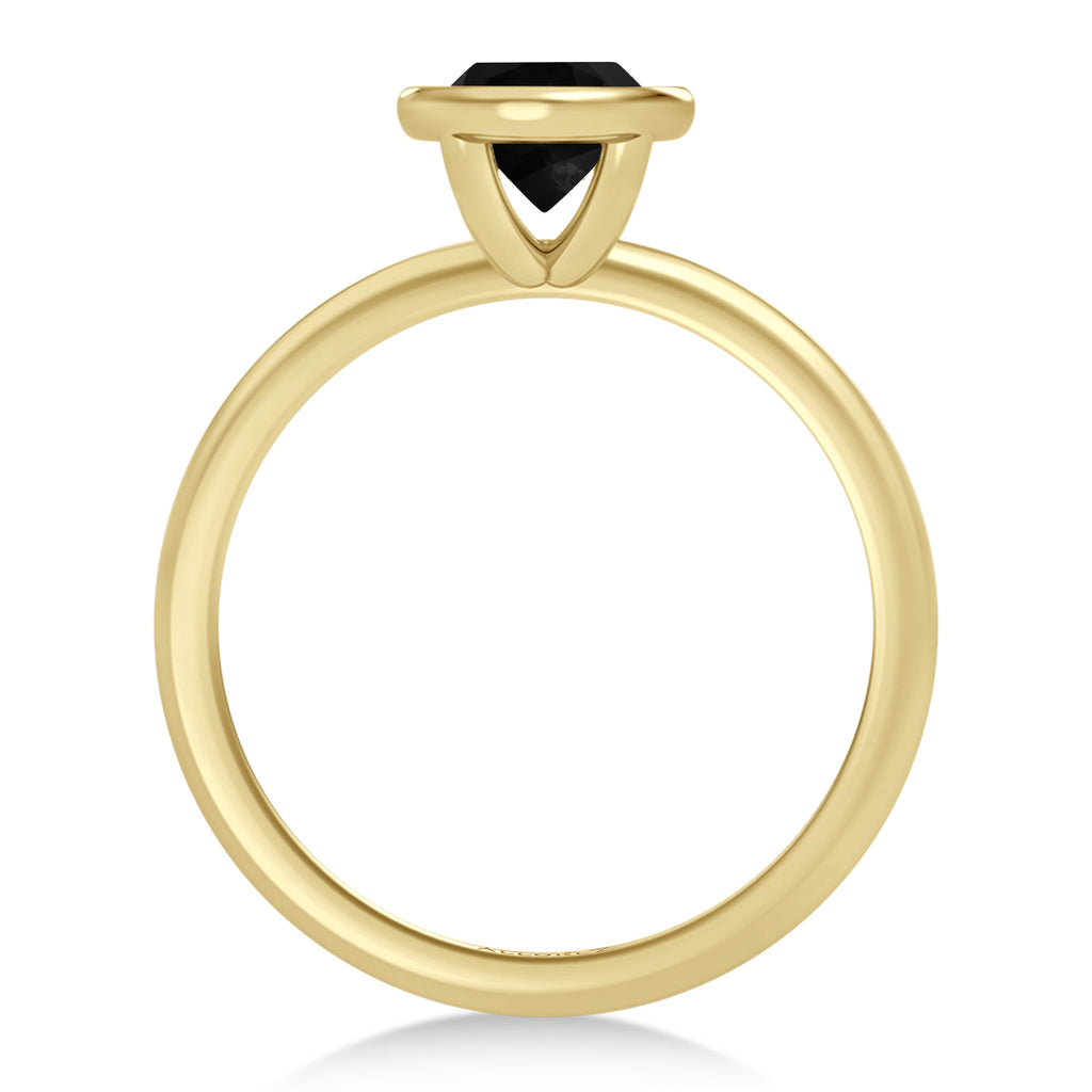 Oval Natural Black Diamond Bezel Engagement Ring 14K Yellow Gold (1.25ct)