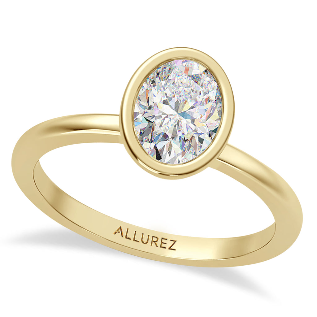 Oval Lab Diamond Bezel Engagement Ring 14K Yellow Gold (1.50ct)