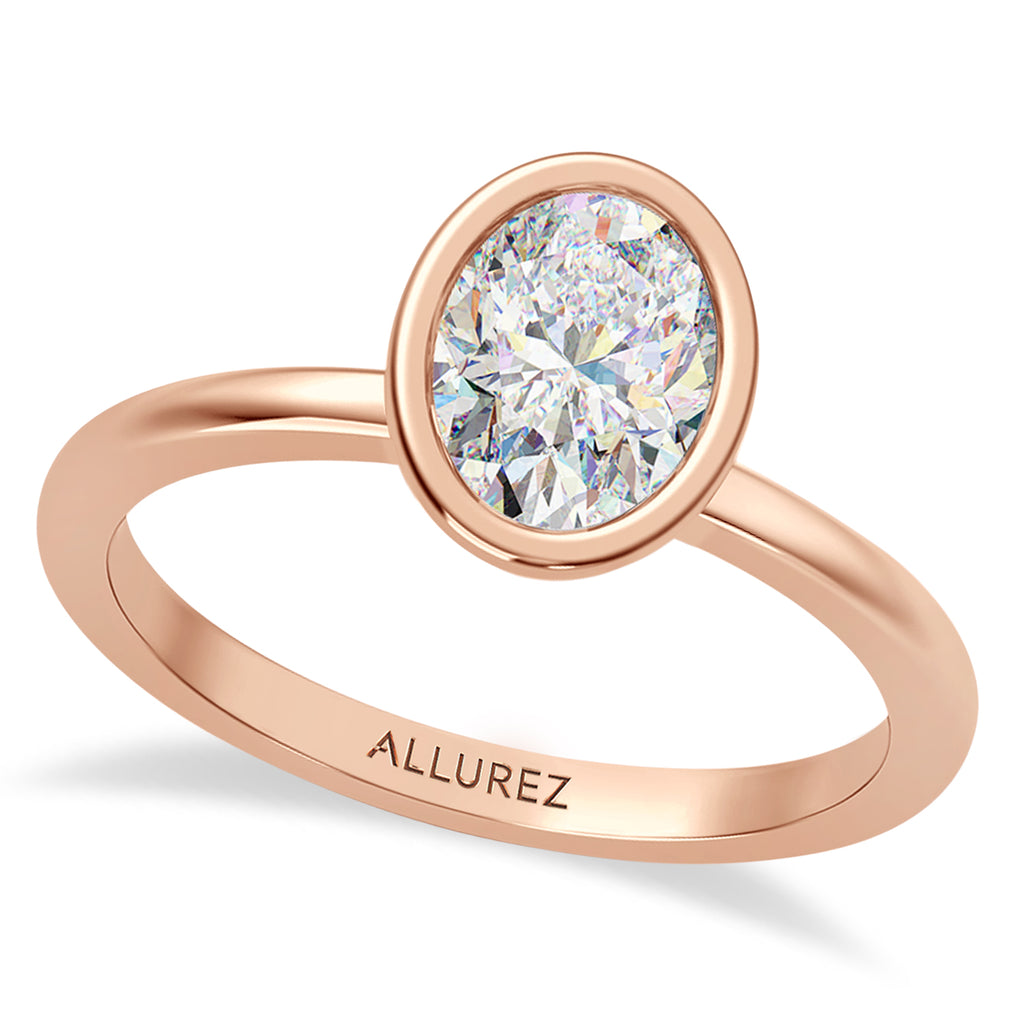 Oval Lab Diamond Bezel Engagement Ring 18K Rose Gold (1.50ct)