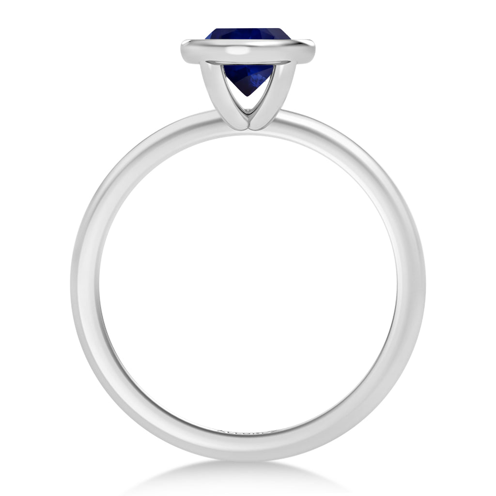 Oval Lab Blue Sapphire Bezel Engagement Ring 14K White Gold (1.70ct)