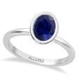 Oval Lab Blue Sapphire Bezel Engagement Ring 18K White Gold (1.70ct)