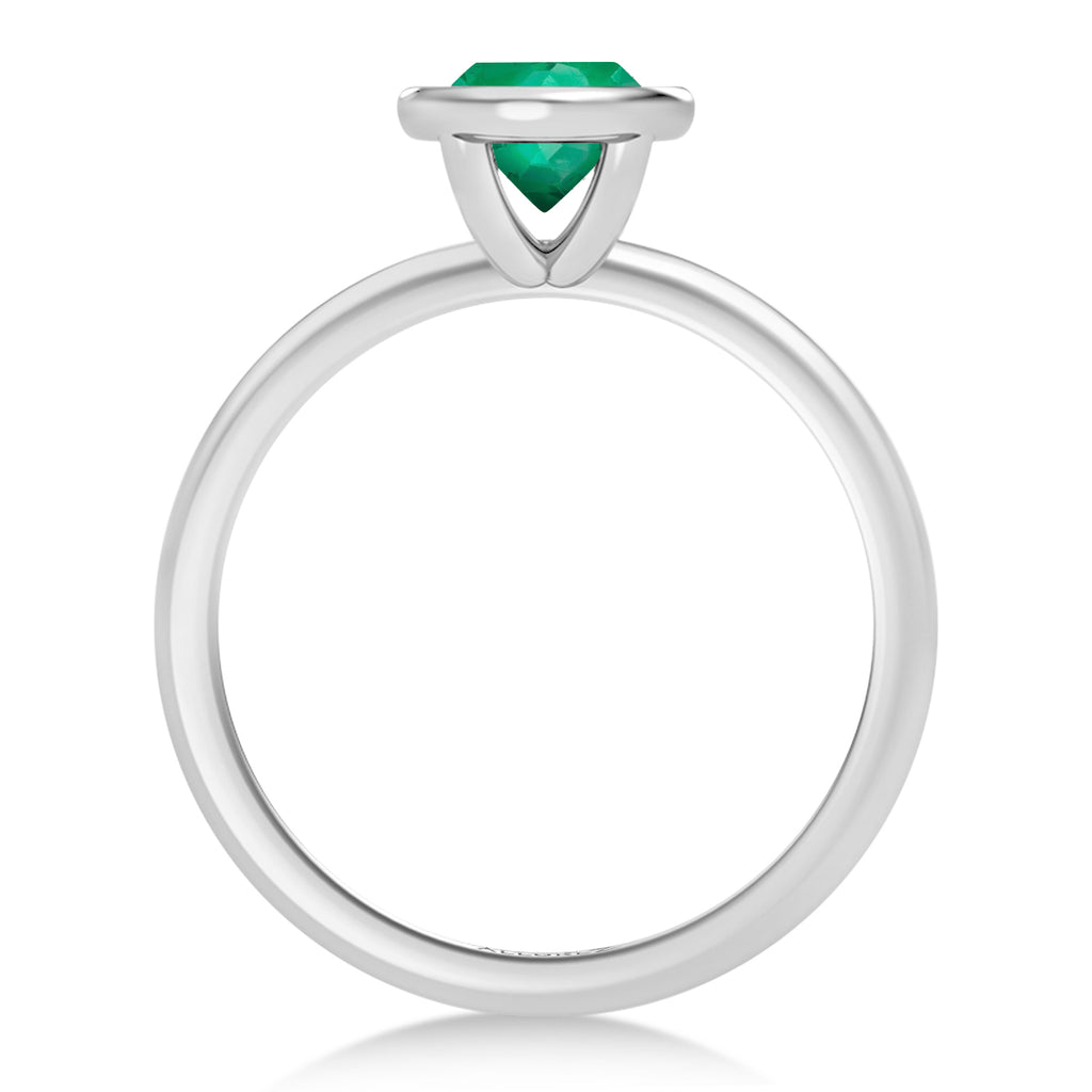 Oval Lab Emerald Bezel Engagement Ring 18K White Gold (1.14ct)