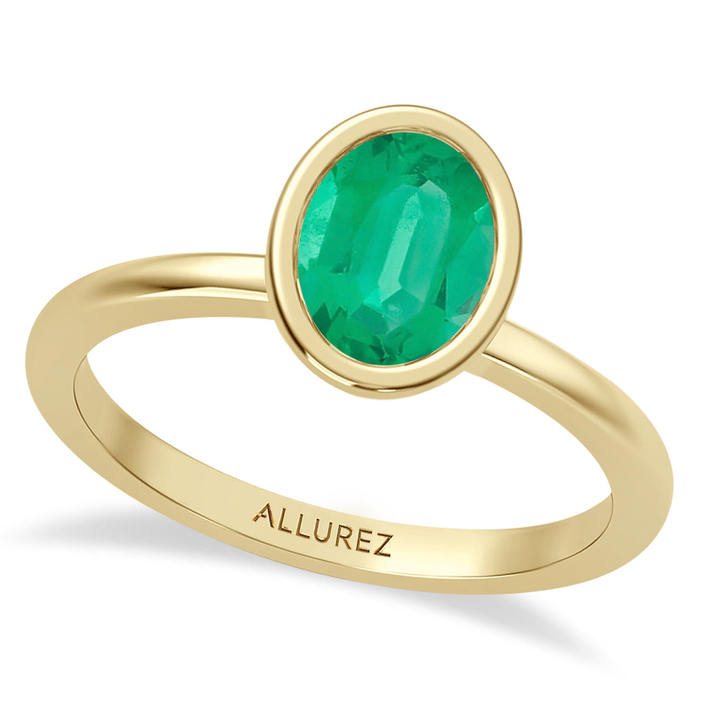 Oval Lab Emerald Bezel Engagement Ring 18K Yellow Gold (1.14ct)