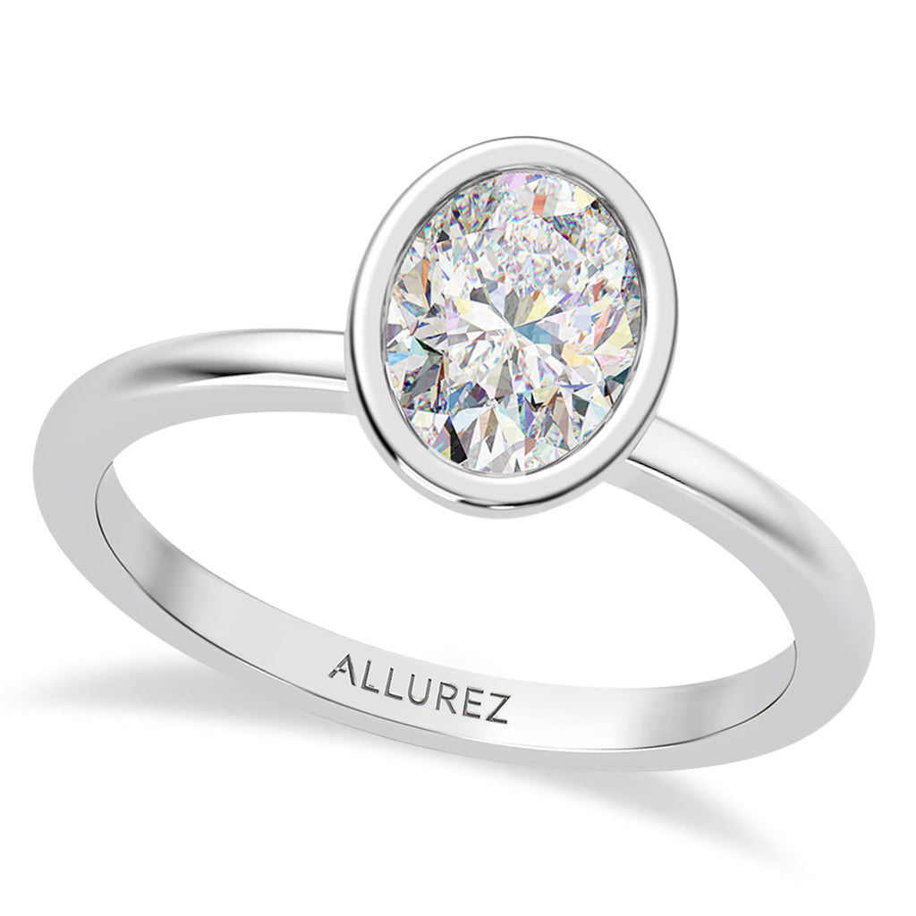 Oval Lab Grown Diamond Bezel Engagement Ring in Palladium (1.50ct)
