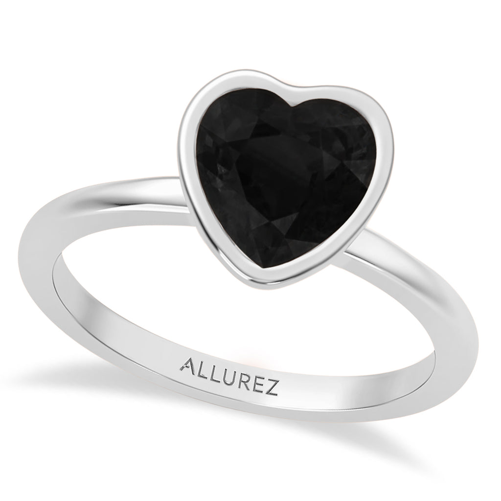 Heart Natural Black Diamond Bezel Engagement Ring in Palladium (2.00ct)