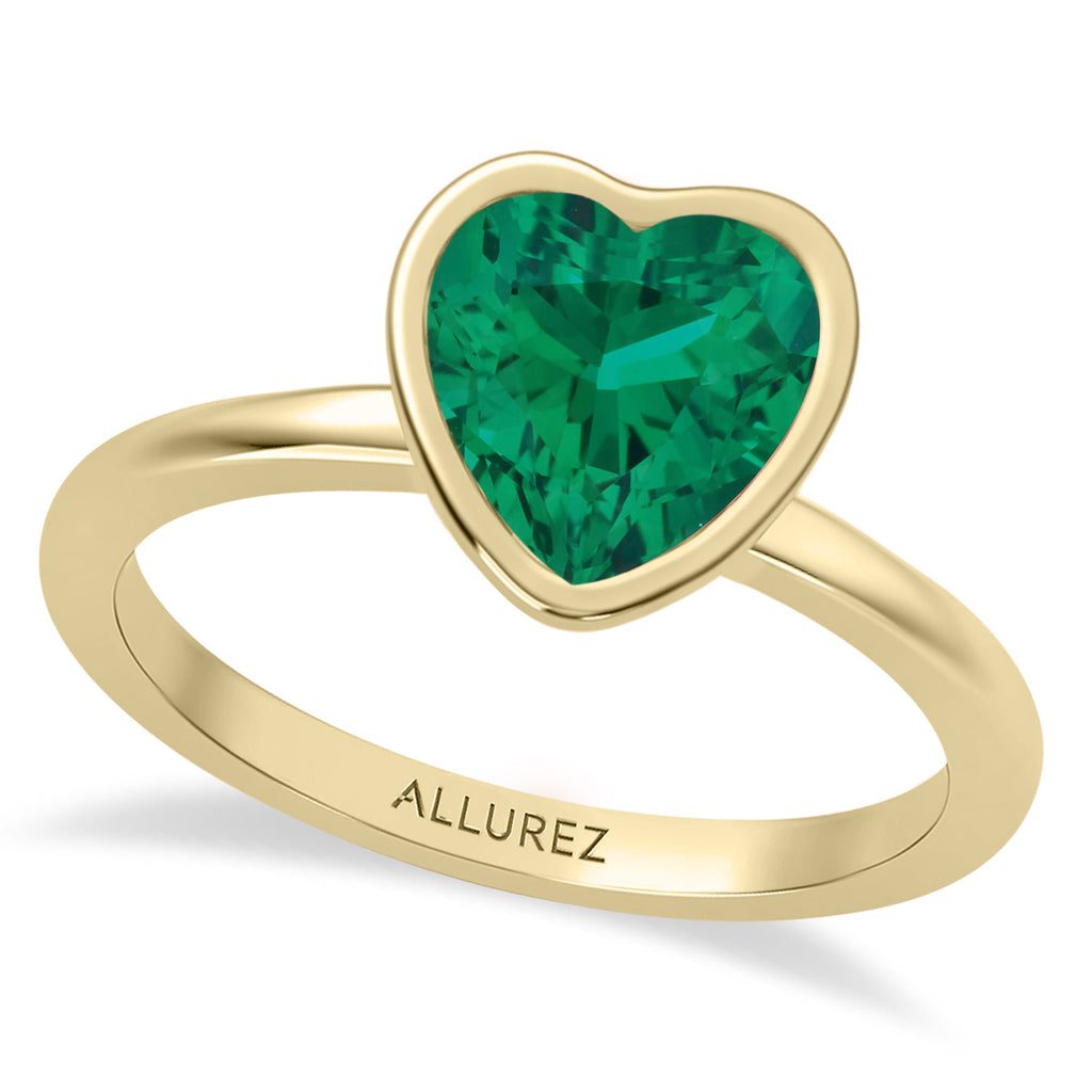 Heart Lab Emerald Bezel Engagement Ring 14K Yellow Gold (1.73ct)