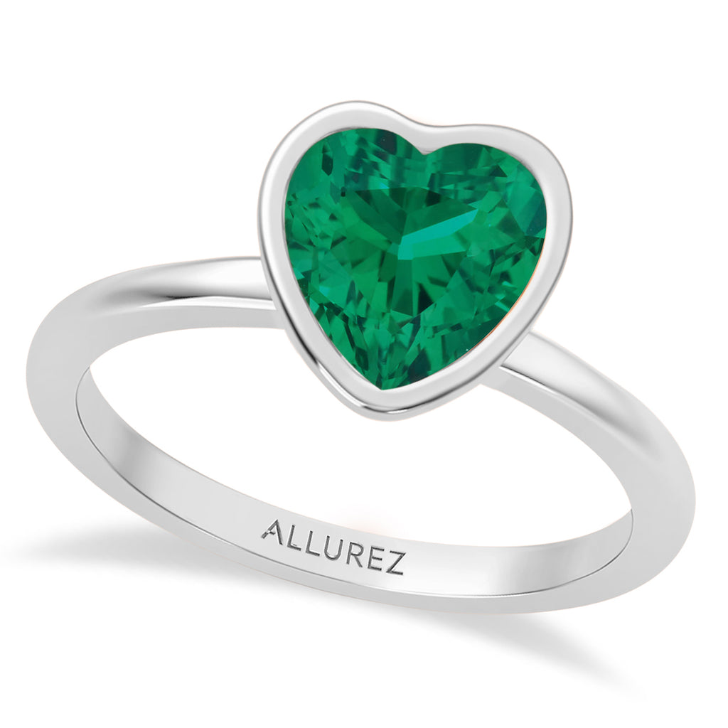 Heart Lab Emerald Bezel Engagement Ring in Platinum (1.73ct)