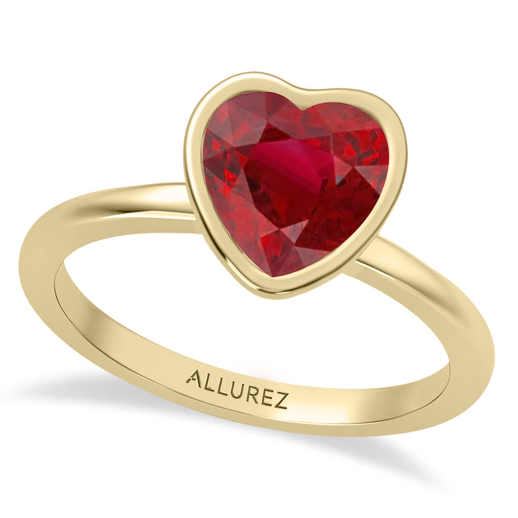 Heart Lab Ruby Bezel Engagement Ring 18K Yellow Gold (2.07ct)