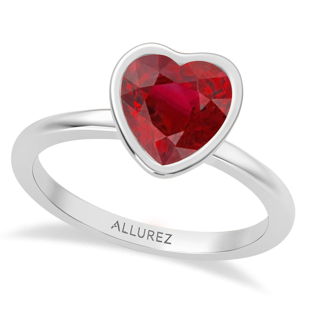 Heart Lab Ruby Bezel Engagement Ring in Palladium (2.07ct)