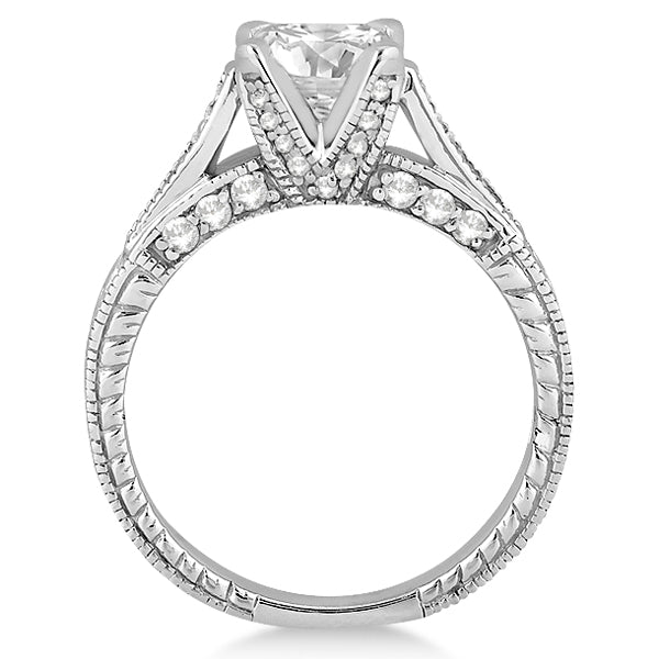 Antique Style Diamond Engagement Ring Setting 14k White Gold (0.40ct)