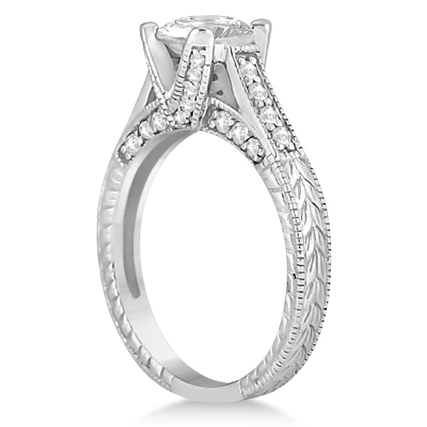Antique Style Engagement Ring and Matching Wedding Band 18k White Gold