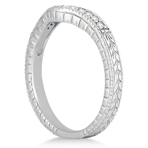 Antique Style Pave-Set Diamond Wedding Band 14k White Gold (0.12 ctw)