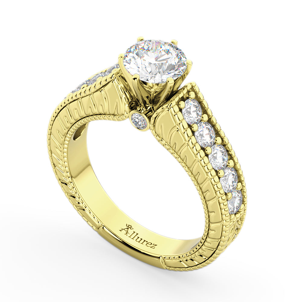 Vintage Diamond Engagement Ring Setting 14k Yellow Gold (1.05ct)