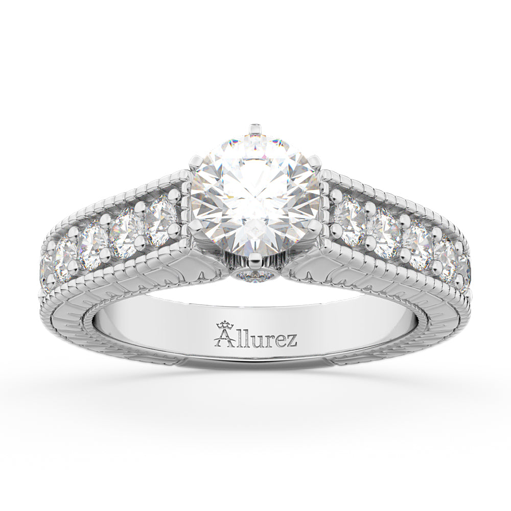 Vintage Diamond Engagement Ring Setting 18k White Gold (1.05ct)