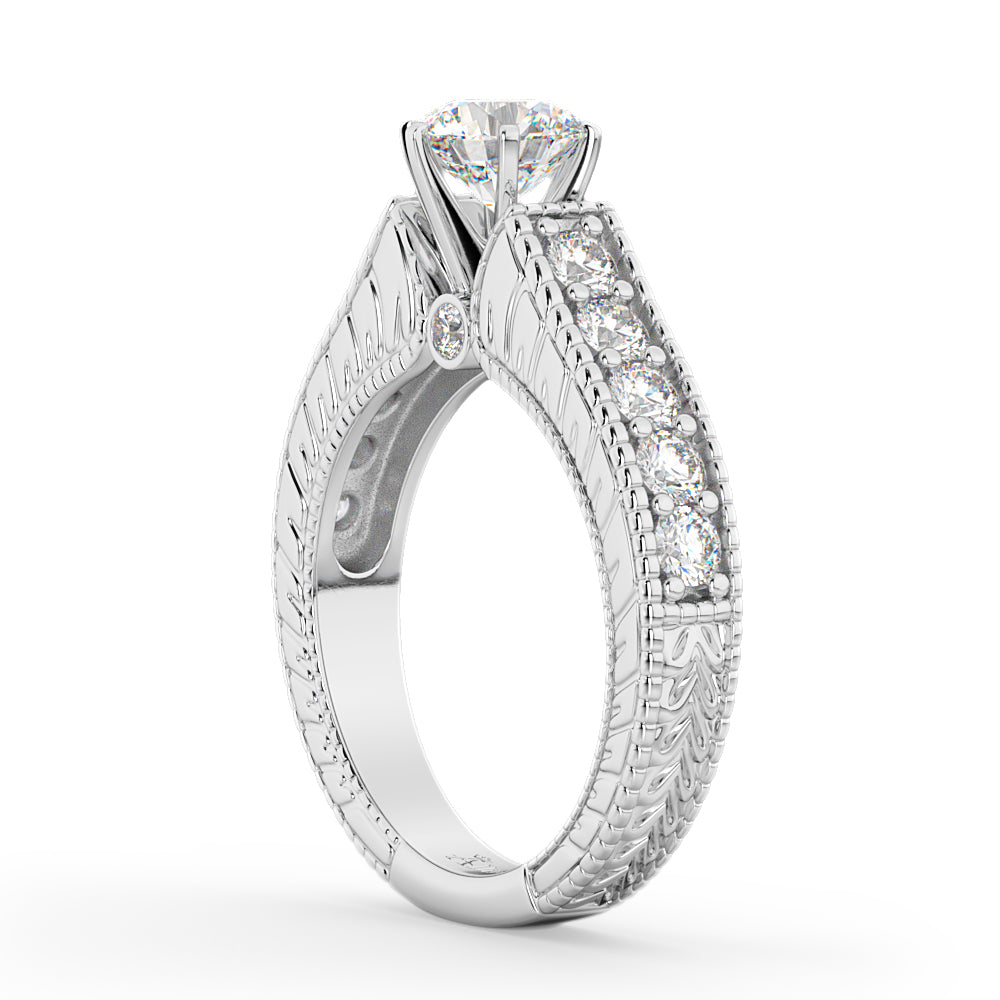 Vintage Diamond Engagement Ring Setting 18k White Gold (1.05ct)