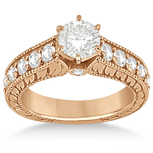 Antique Diamond Wedding & Engagement Ring Set 14k Rose Gold (2.15ct)