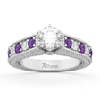 Vintage Diamond & Amethyst Engagement Ring Setting 18k White Gold (1.35ct)