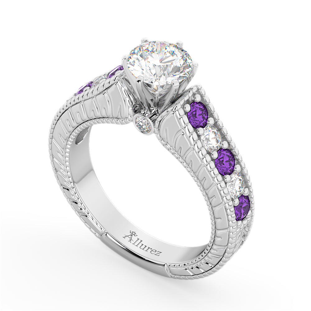 Vintage Diamond & Amethyst Engagement Ring Setting 18k White Gold (1.35ct)