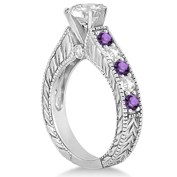 Antique Diamond & Amethyst Bridal Wedding Ring Set 14k White Gold (2.75ct)