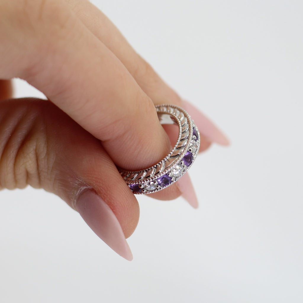 Antique Diamond & Amethyst Engagement Wedding Ring 14k White Gold (1.40ct)