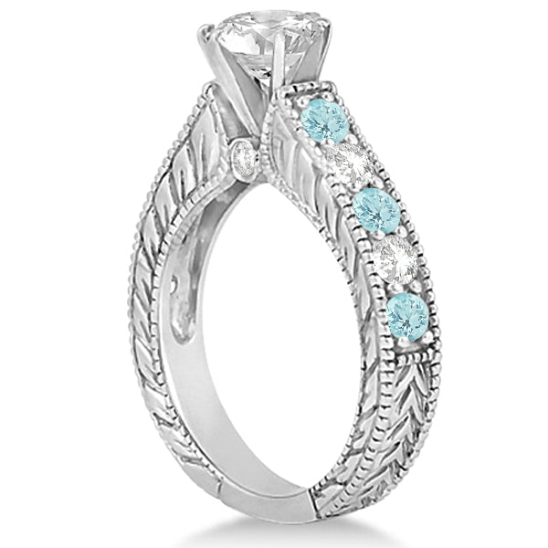 Antique Diamond & Aquamarine Wedding & Engagement Ring Set Platinum (2.75ct)