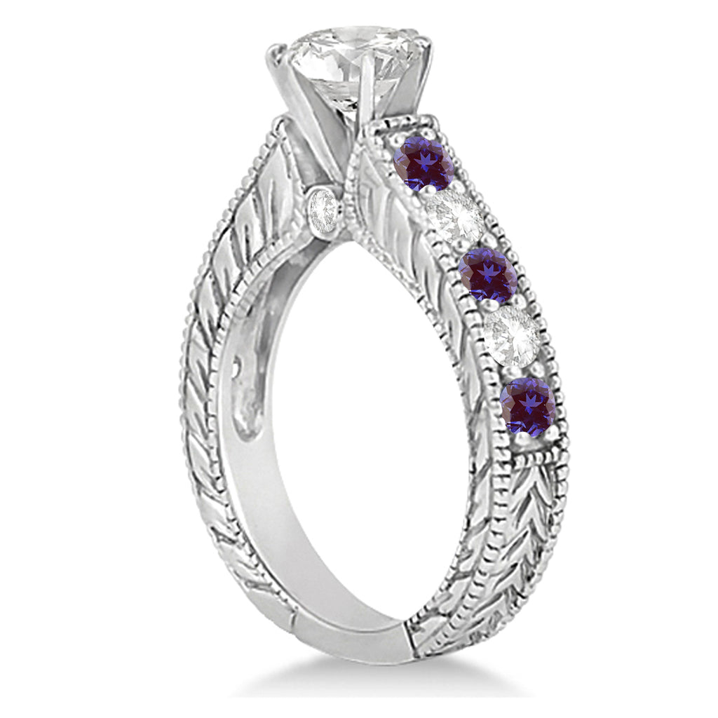 Vintage Diamond and Lab Alexandrite Engagement Ring 18k White Gold (1.41ct)