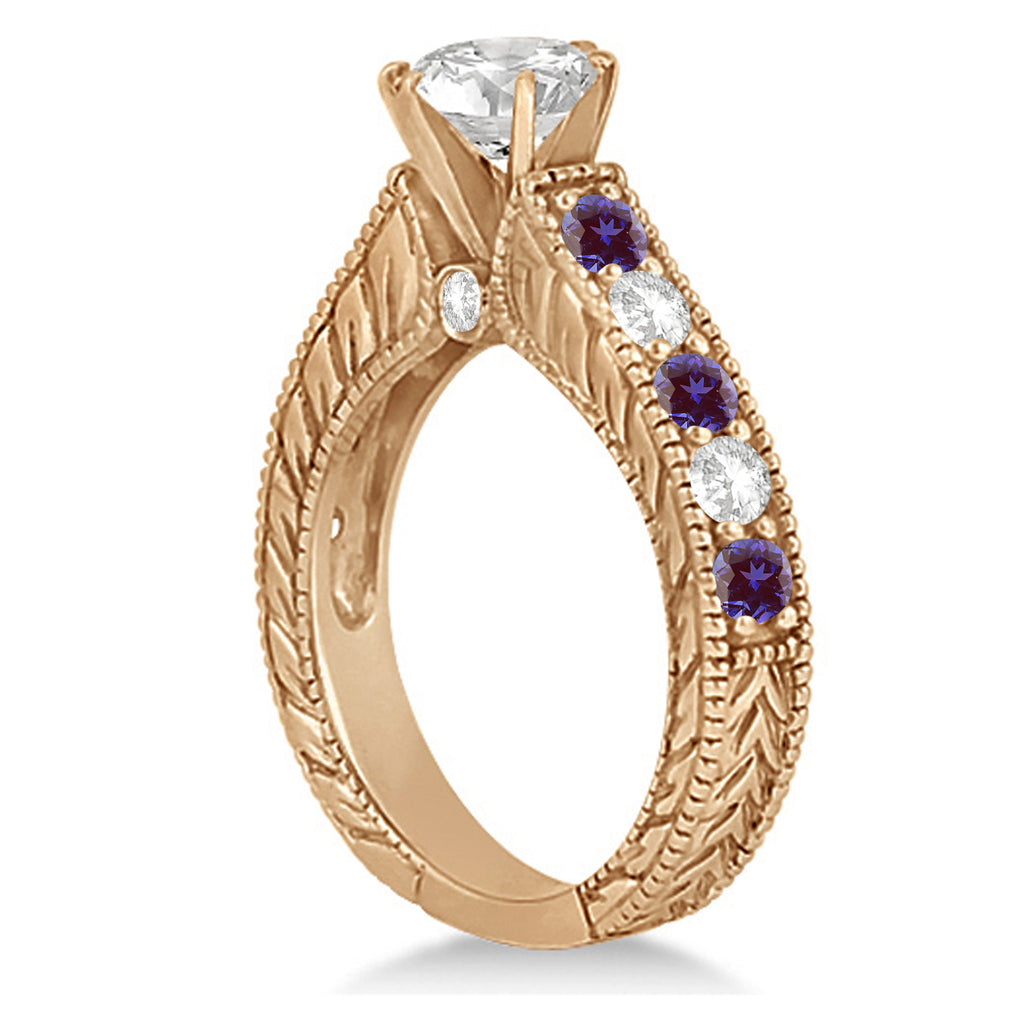 Antique Diamond & Lab Alexandrite Bridal Ring Set 14k Rose Gold (2.87ct)