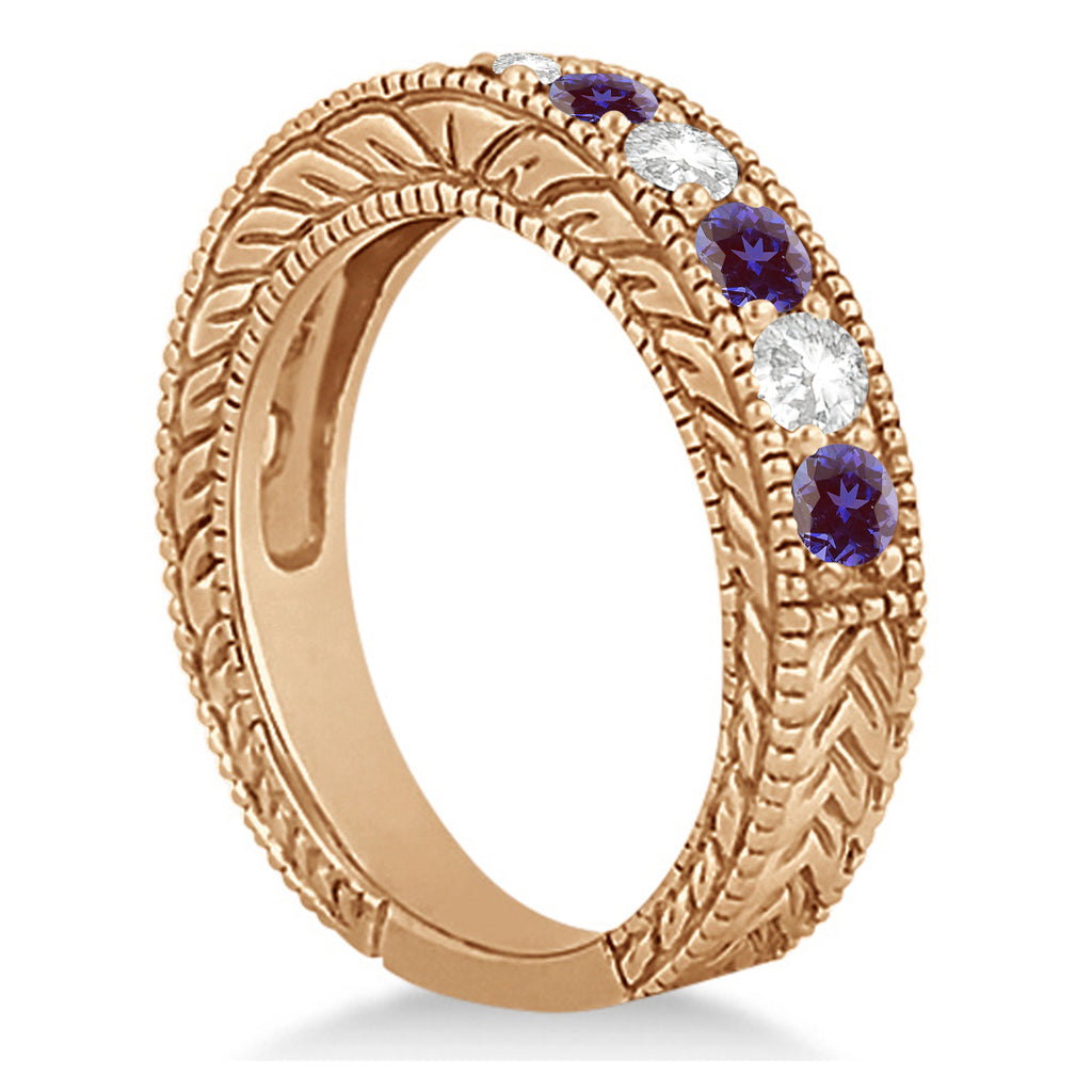 Antique Diamond & Lab Alexandrite Bridal Ring Set 14k Rose Gold (2.87ct)