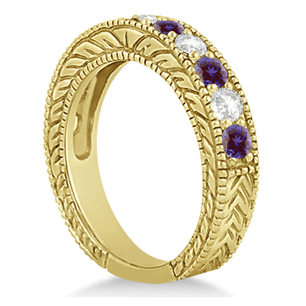 Antique Diamond & Lab Alexandrite Bridal Ring Set 14k Yellow Gold (2.87ct)