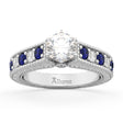 Vintage Diamond and Sapphire Engagement Ring 14k White Gold (1.41ct)