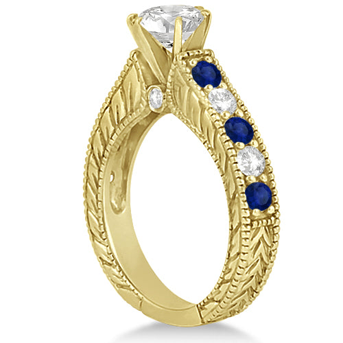 Antique Diamond & Sapphire Bridal Ring Set 14k Yellow Gold (2.87ct)