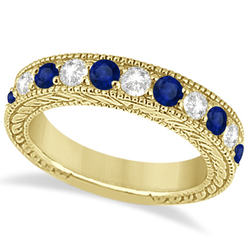 Antique Diamond & Sapphire Bridal Ring Set 14k Yellow Gold (2.87ct)