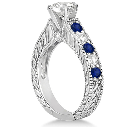 Antique Diamond and Sapphire Bridal Ring Set in Platinum (2.87ct)
