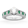Vintage Diamond & Emerald Engagement Ring 14k White Gold (1.23ct)