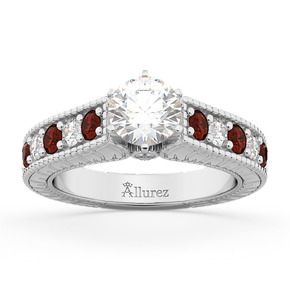 Vintage Diamond & Garnet Engagement Ring Setting 14k White Gold (1.35ct)