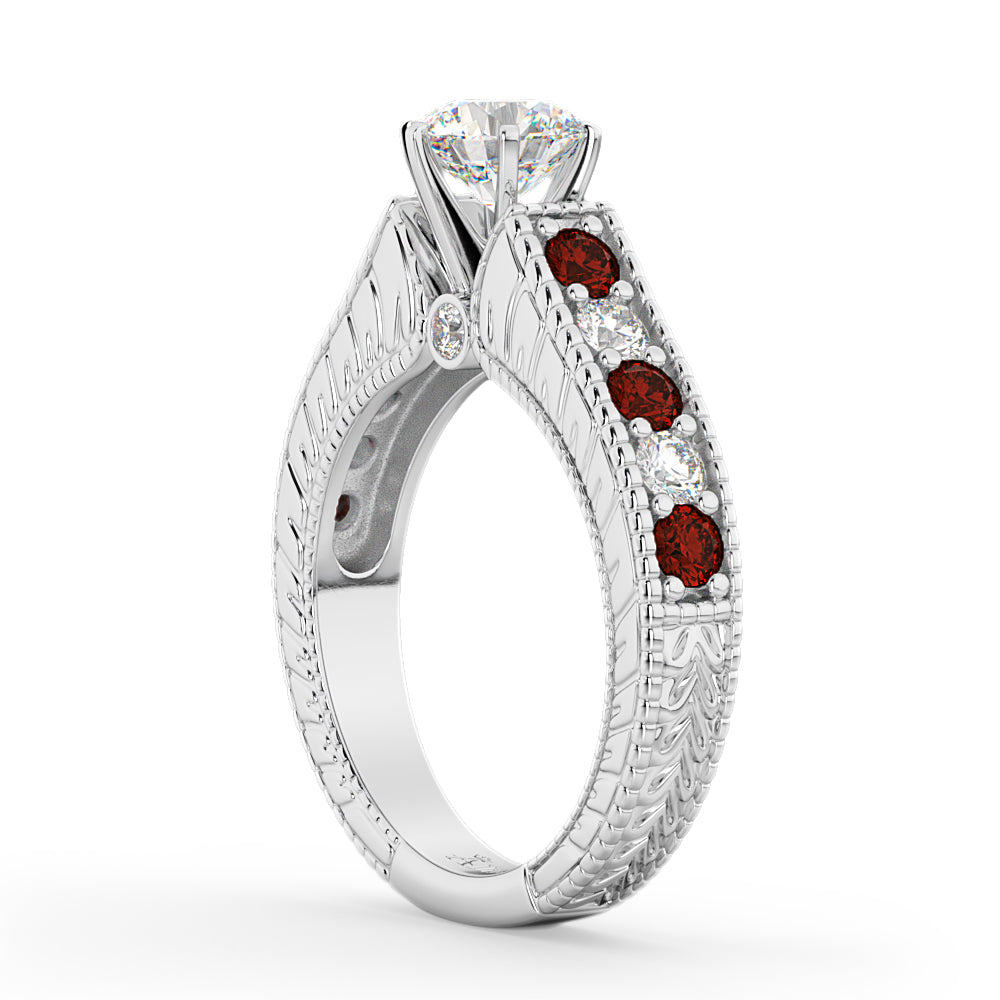 Vintage Diamond & Garnet Engagement Ring Setting 14k White Gold (1.35ct)