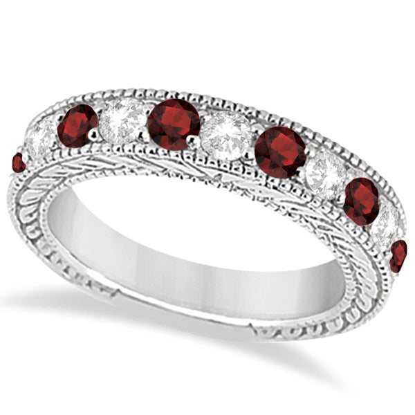 Antique Diamond & Garnet Engagement Wedding Ring Band Palladium (1.40ct)