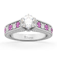 Vintage Diamond & Pink Sapphire Engagement Ring in 14k W Gold (1.41ct)