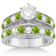 Antique Diamond & Peridot Bridal Wedding Ring Set 14k White Gold (2.75ct)