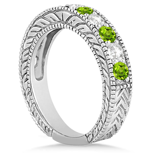 Antique Diamond & Peridot Bridal Wedding Ring Set 14k White Gold (2.75ct)