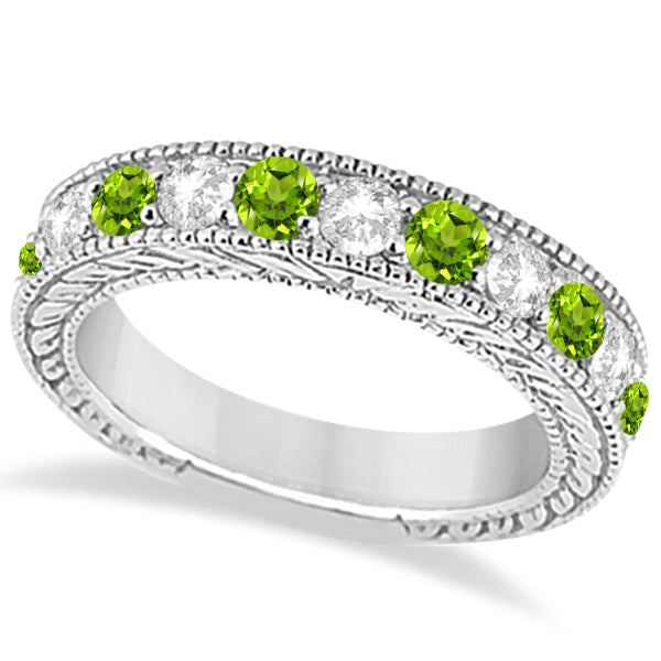 Antique Diamond & Peridot Bridal Wedding Ring Set in Palladium (2.75ct)