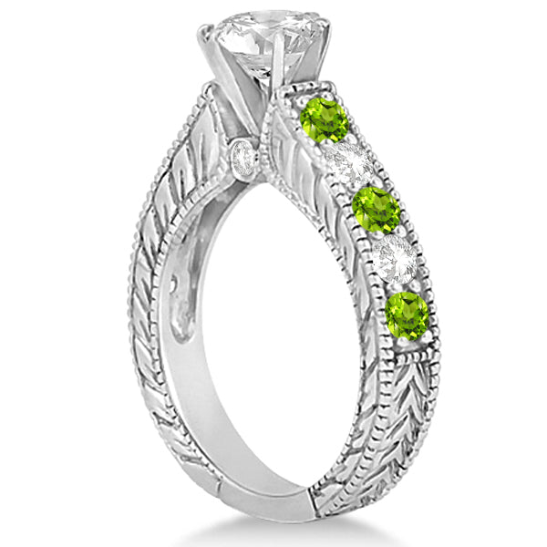 Antique Diamond & Peridot Wedding & Engagement Ring Set Platinum (2.75ct)