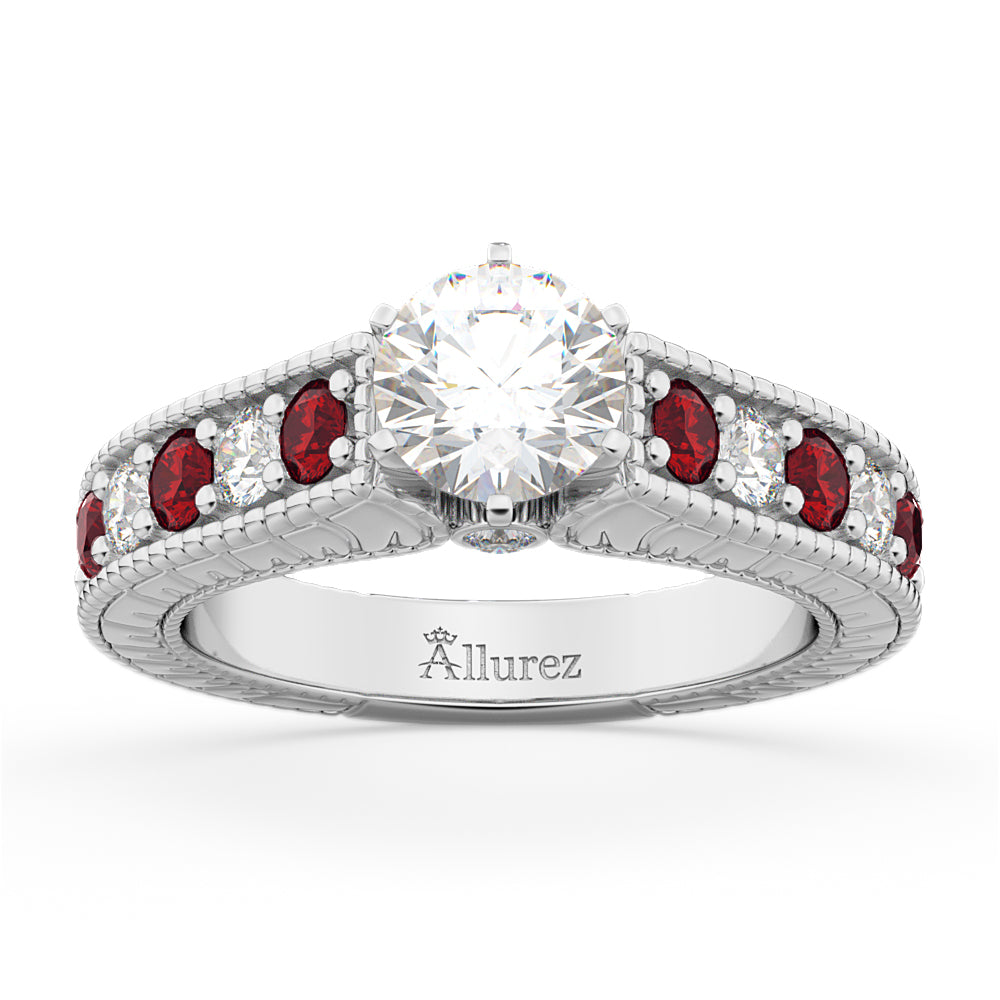 Vintage Diamond & Ruby Engagement Ring Setting 14k White Gold (1.35ct)