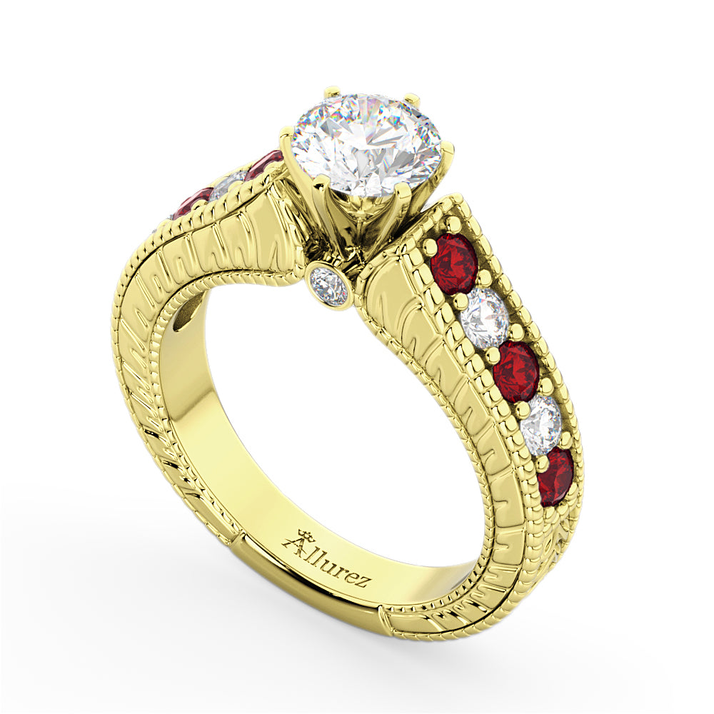 Vintage Diamond & Ruby Engagement Ring in 14k Yellow Gold (1.35ct)