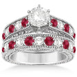 Antique Diamond & Ruby Bridal Wedding Ring Set 14k White Gold (2.75ct)